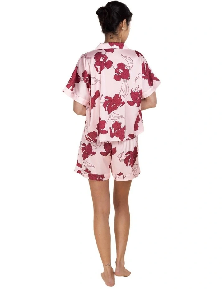 Freya Recycled Silky Satin Short Pyjama Set in Pink image 2