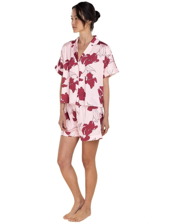 Freya Recycled Silky Satin Short Pyjama Set in Pink image 3