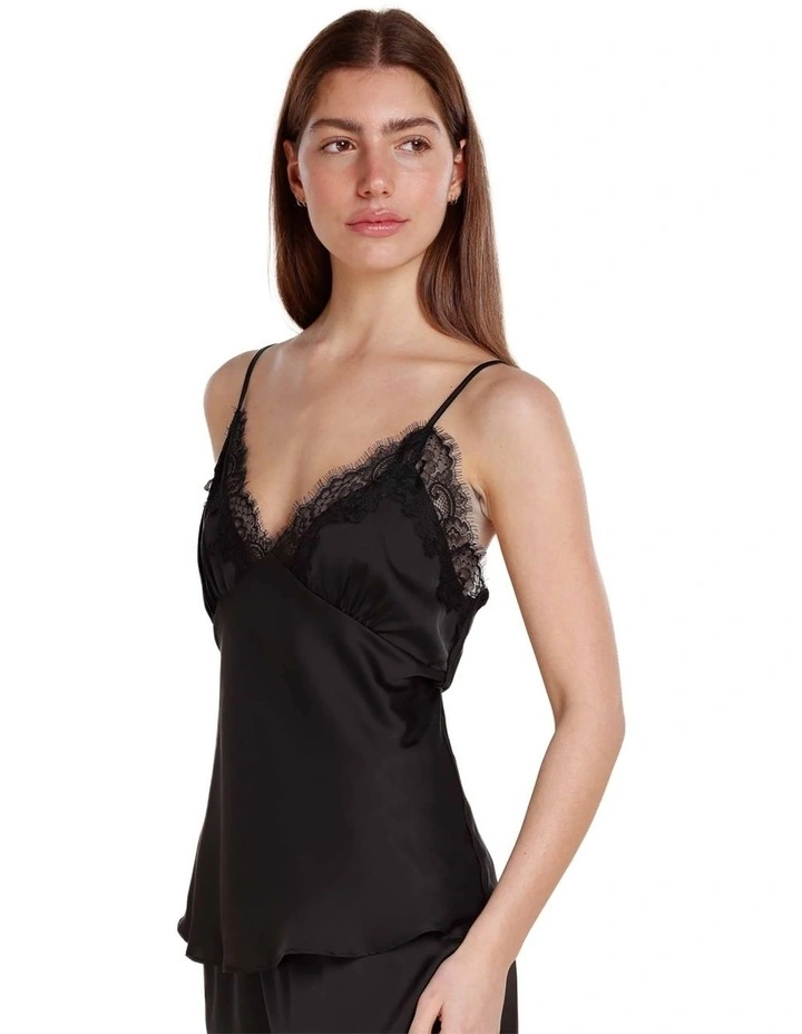 Heather Silky Satin Cami And Short Set in Black image 4