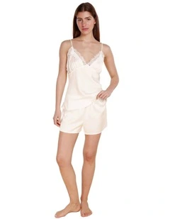 Heather Silky Satin Cami And Short Set in Ivory