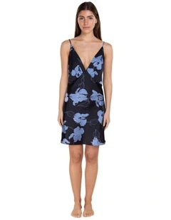 Iris Recycled Silky Satin Short Nightie in Navy