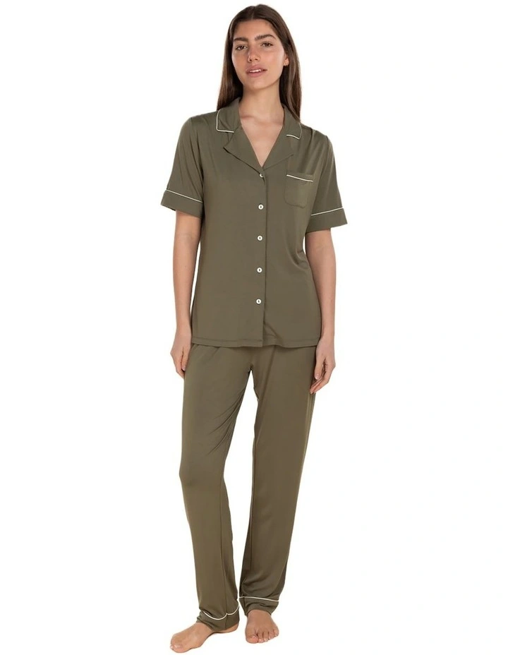 Jenna Bamboo Long PJ Set in Olive image 1