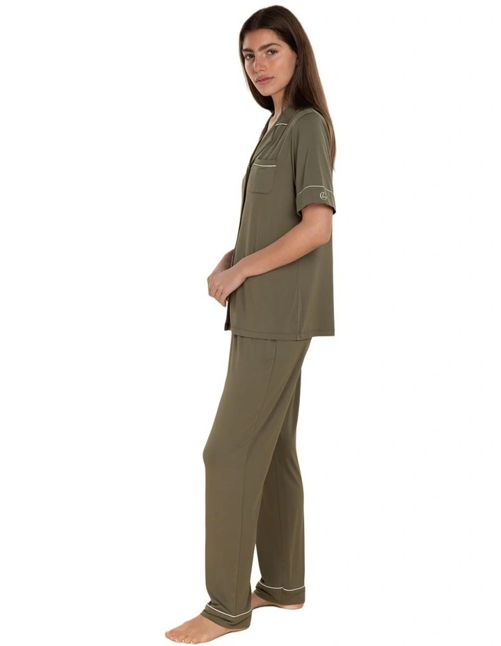 Jenna Bamboo Long PJ Set in Olive image 3