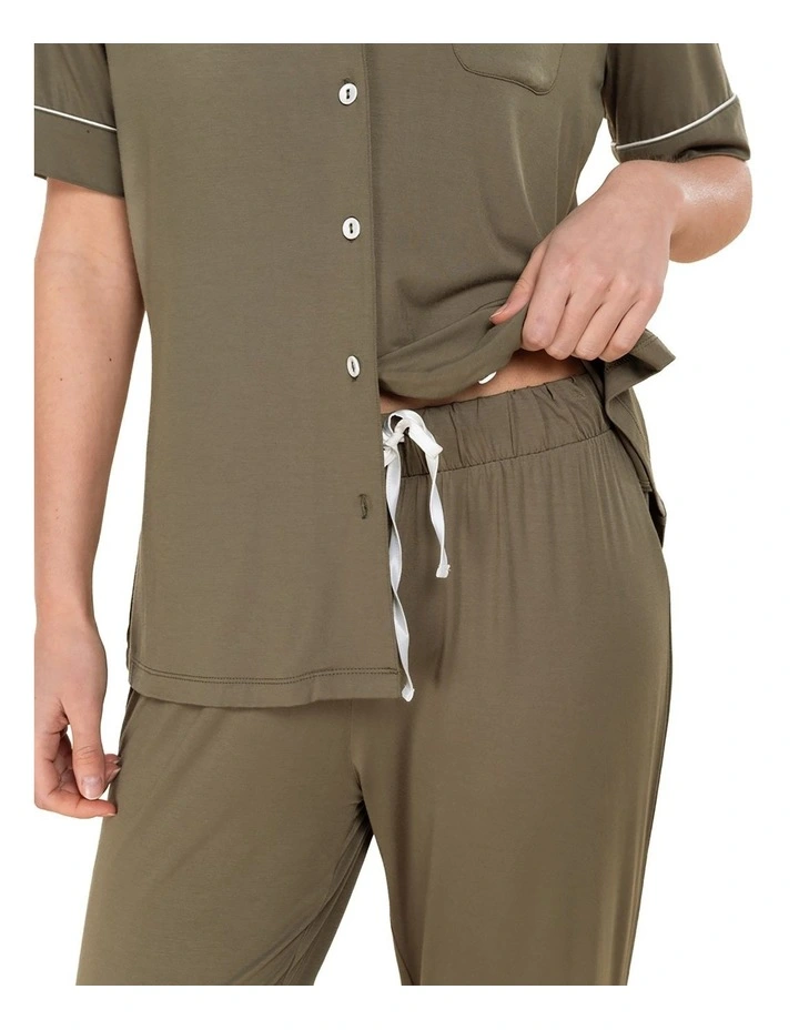 Jenna Bamboo Long PJ Set in Olive image 5