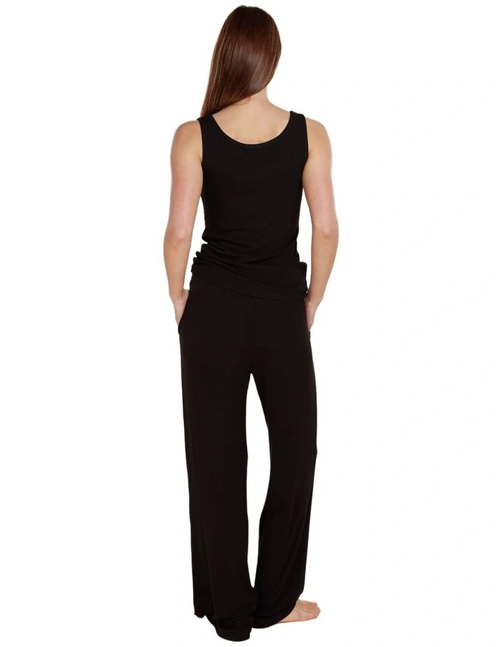 Liberty Ribbed Singlet Henley Top in Black image 2