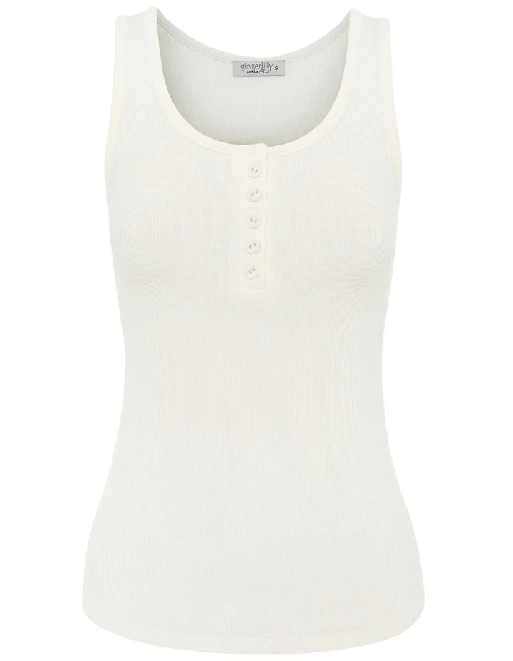 Liberty Ribbed Singlet Henley Top in Ecru image 4