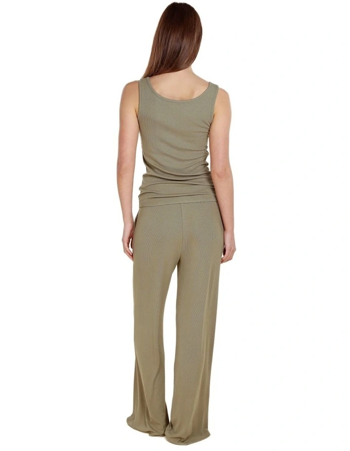 Liberty Ribbed Singlet Henley Top in Olive image 2