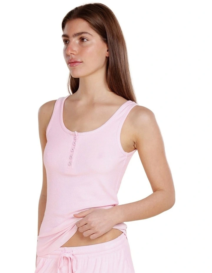 Liberty Ribbed Singlet Henley Top in Pink image 4