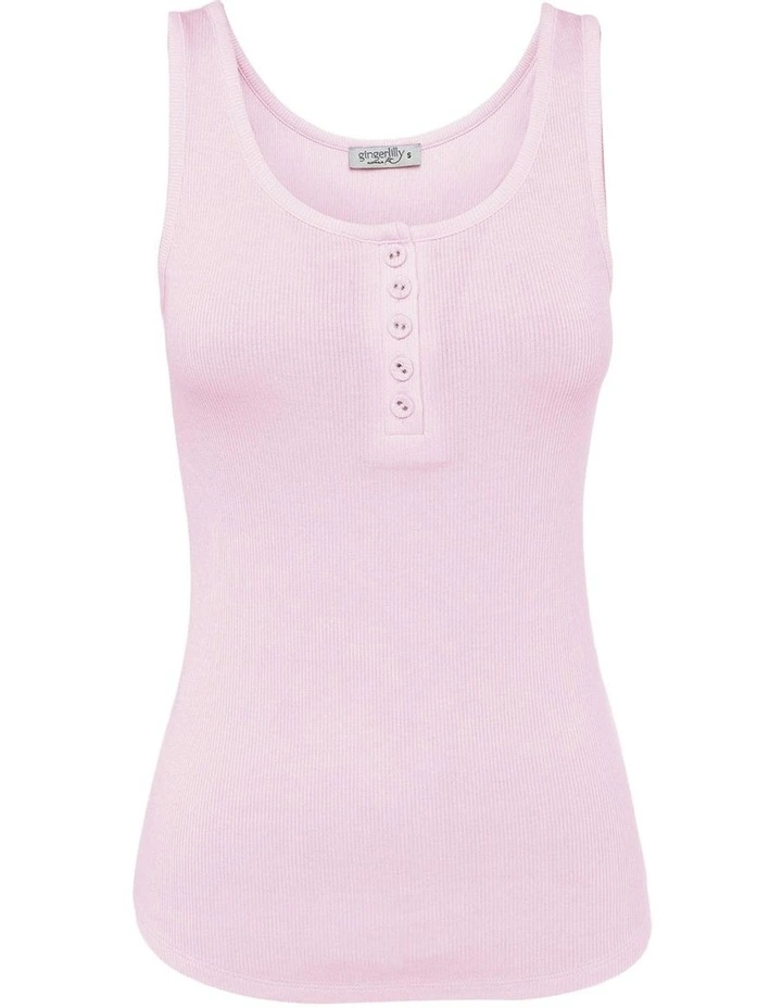 Liberty Ribbed Singlet Henley Top in Pink image 5