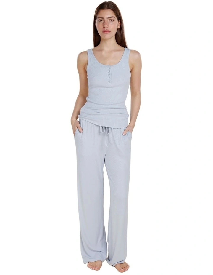 Liberty Ribbed Singlet Henley Top in Sky Blue image 1