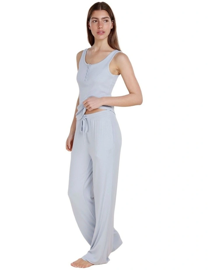 Liberty Ribbed Singlet Henley Top in Sky Blue image 3