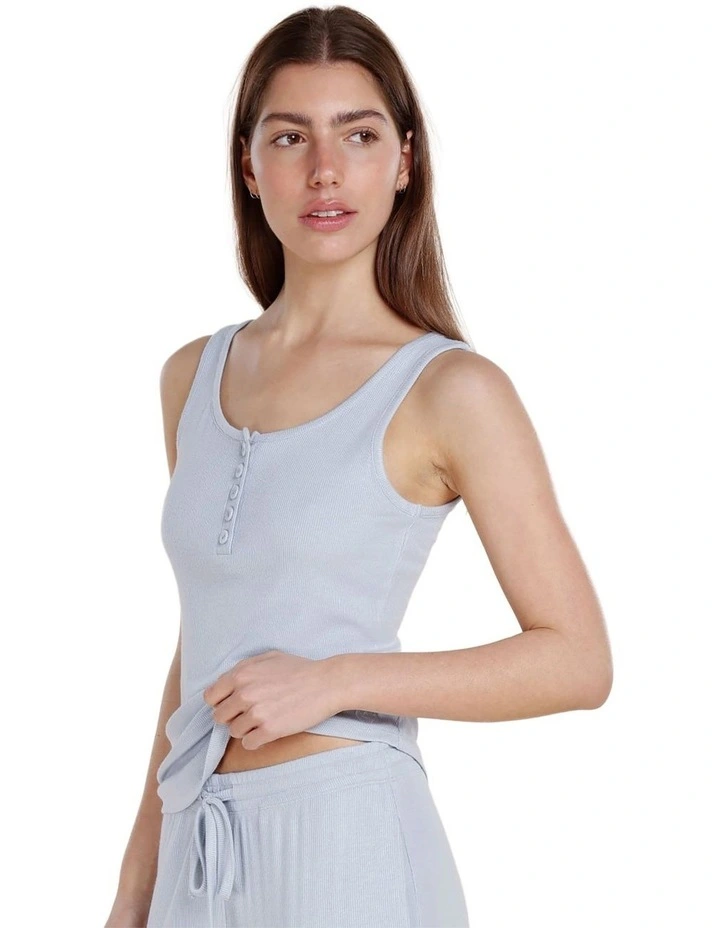 Liberty Ribbed Singlet Henley Top in Sky Blue image 4