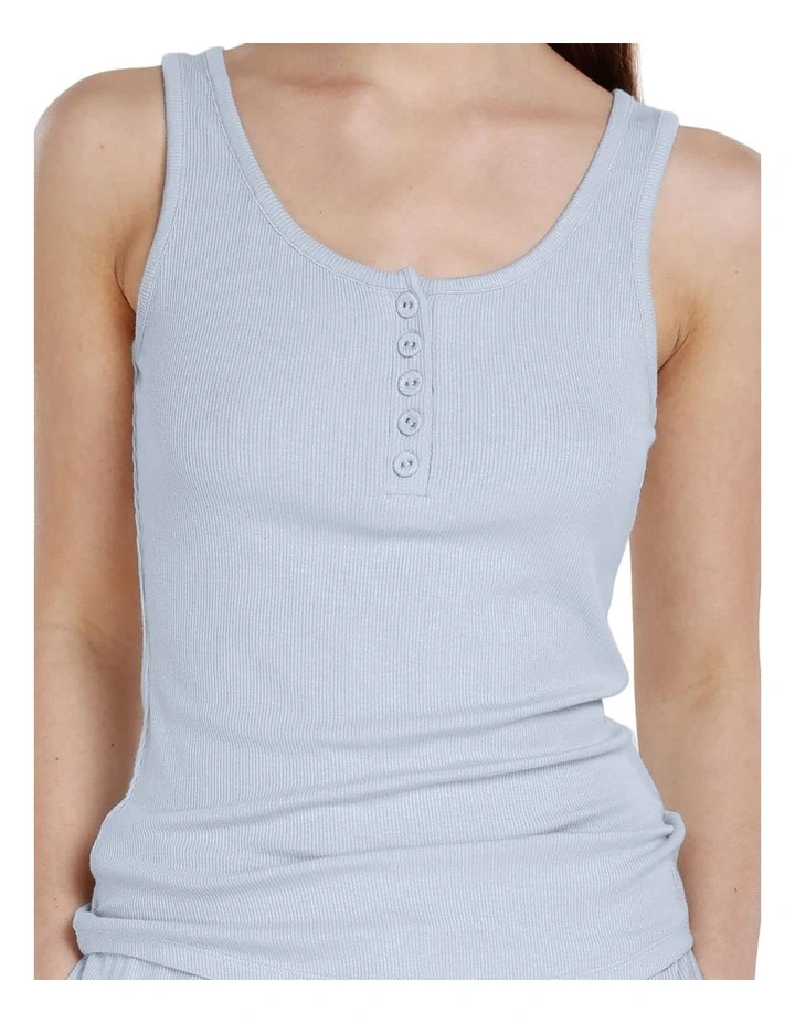 Liberty Ribbed Singlet Henley Top in Sky Blue image 5