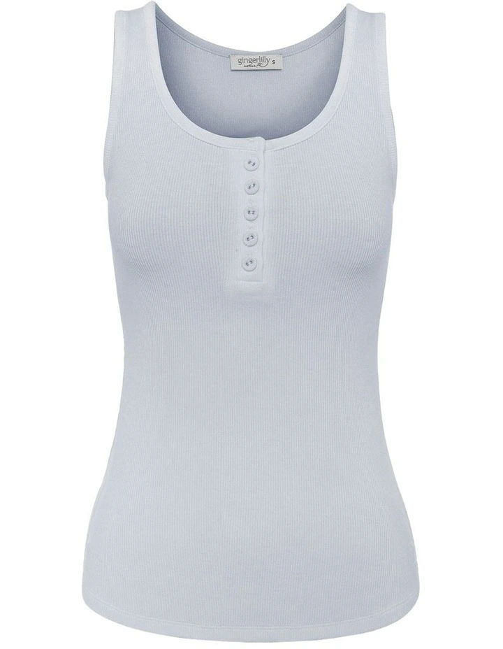 Liberty Ribbed Singlet Henley Top in Sky Blue image 7