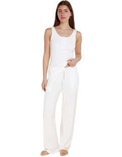 Liberty Ribbed Singlet Henley Top in White