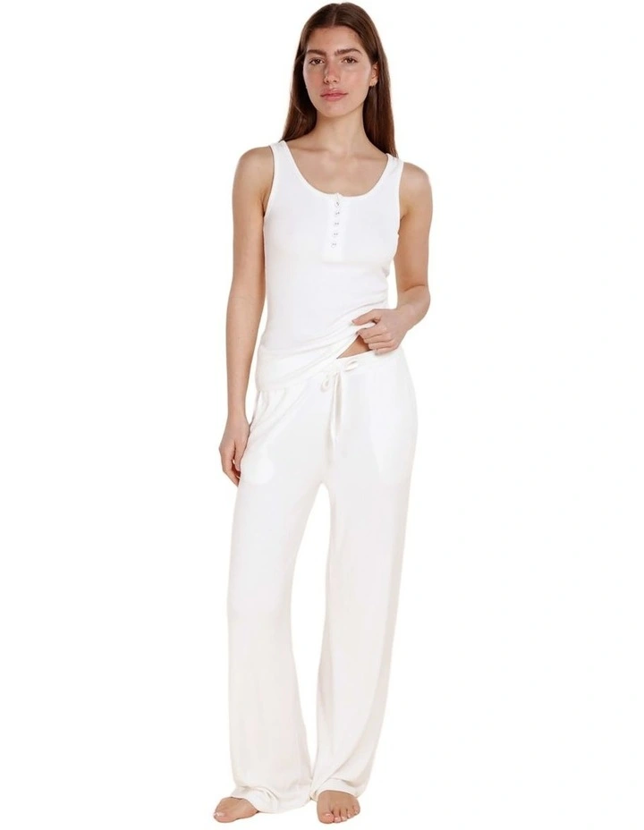 Liberty Ribbed Singlet Henley Top in White image 1