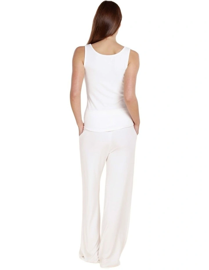 Liberty Ribbed Singlet Henley Top in White image 2