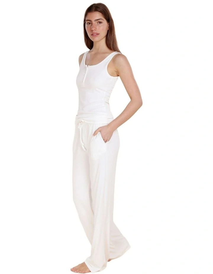 Liberty Ribbed Singlet Henley Top in White image 3