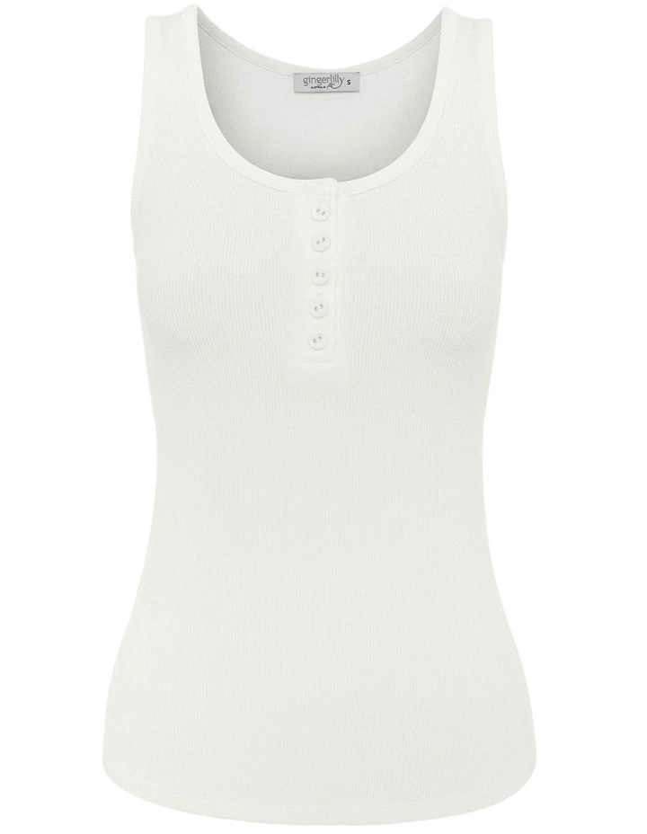 Liberty Ribbed Singlet Henley Top in White image 5