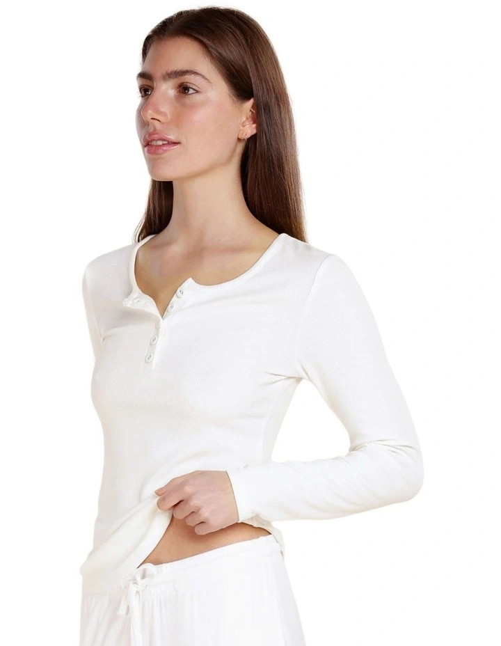 Lille Ribbed Long Sleeve Henley Top in Ecru image 4