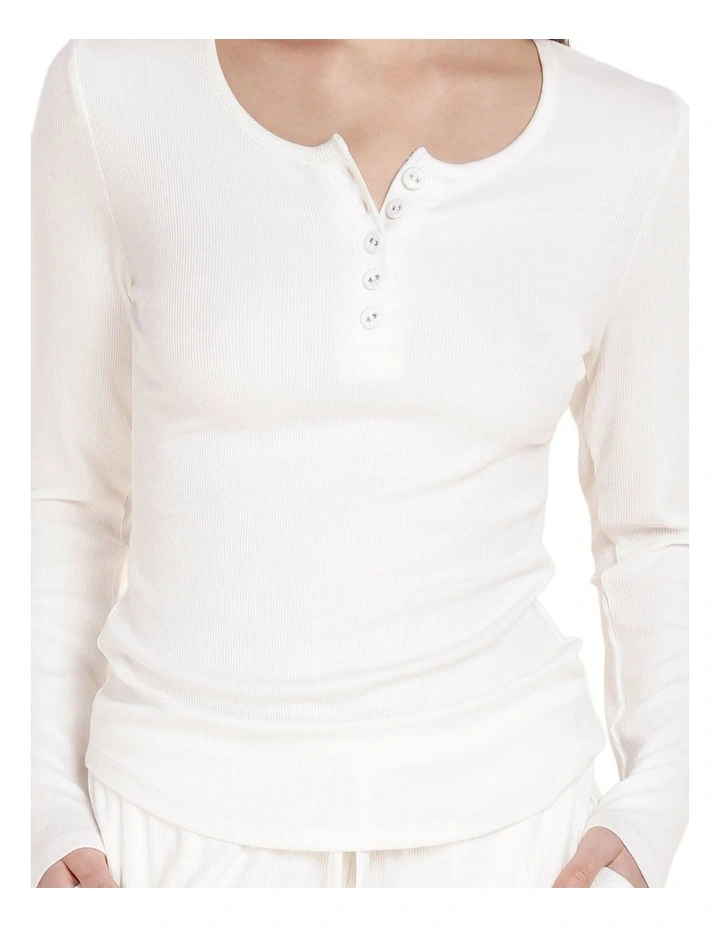 Lille Ribbed Long Sleeve Henley Top in Ecru image 5