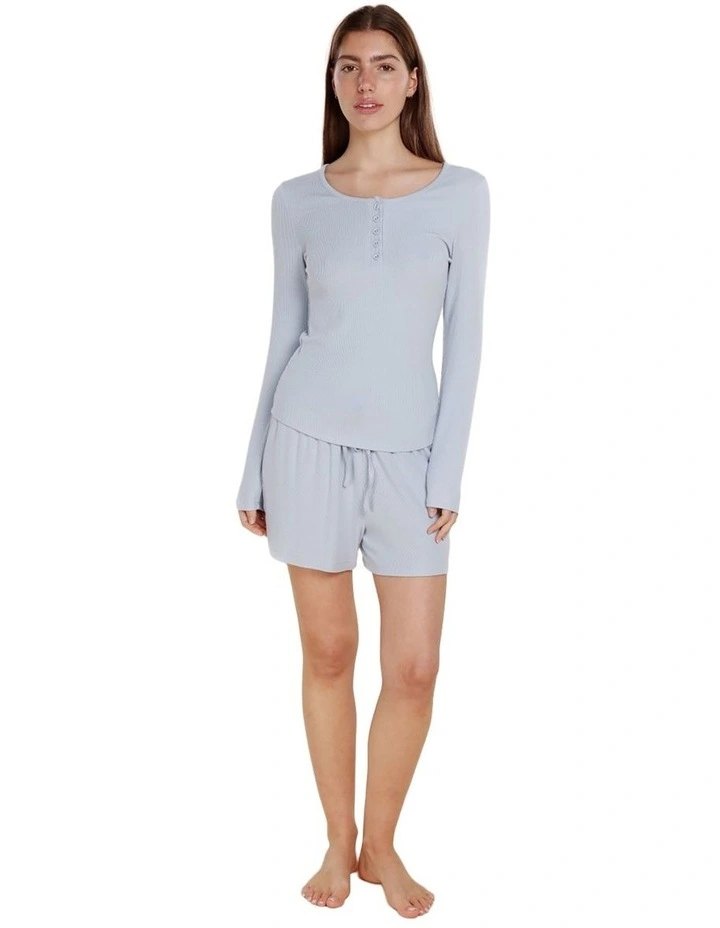 Lille Ribbed Long Sleeve Henley Top in Sky Blue image 1