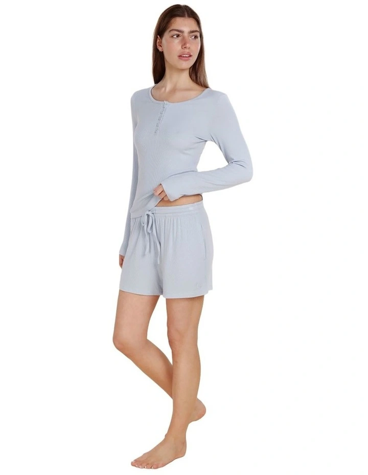 Lille Ribbed Long Sleeve Henley Top in Sky Blue image 3