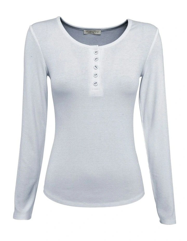 Lille Ribbed Long Sleeve Henley Top in Sky Blue image 4