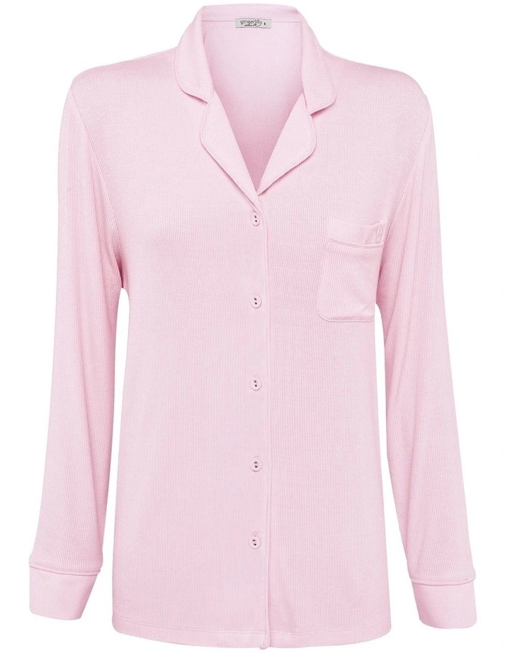 London Ribbed Long Sleeve Button Up Top in Pink image 5