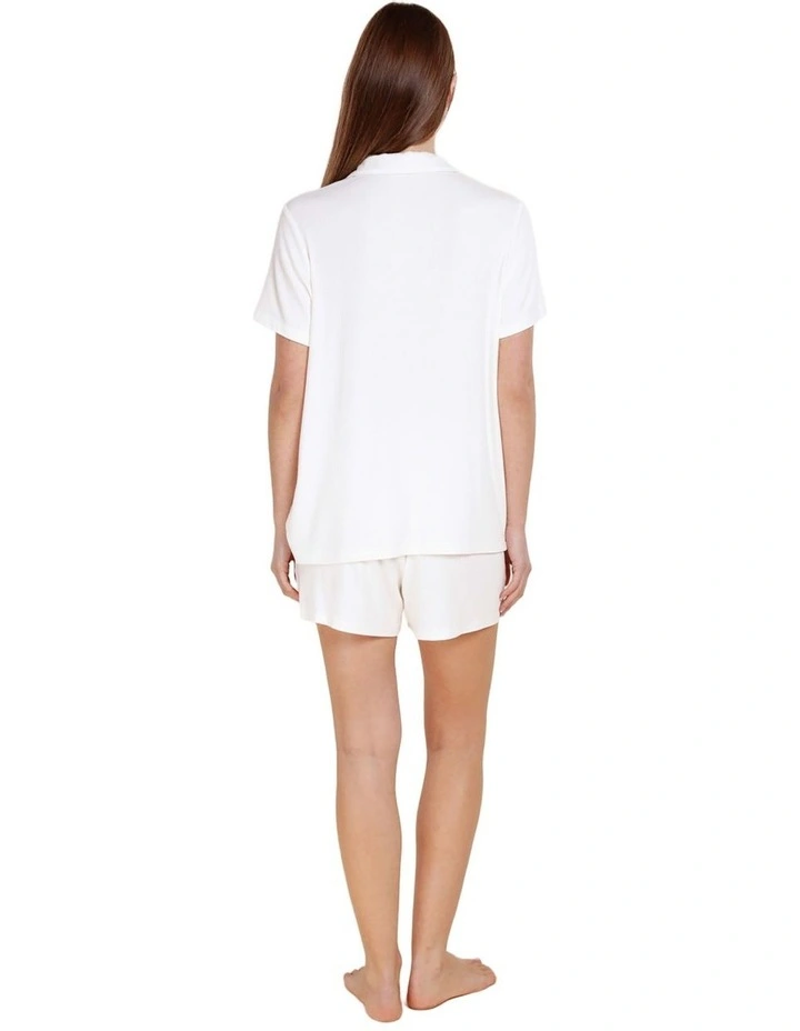 Lyon Ribbed Short Sleeve Button Up Top in Ecru image 2