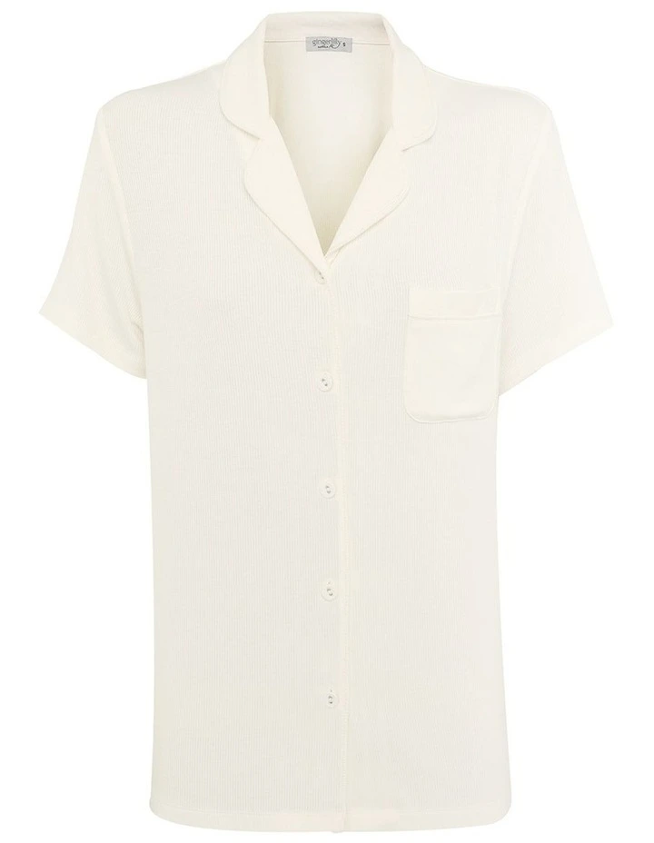 Lyon Ribbed Short Sleeve Button Up Top in Ecru image 6