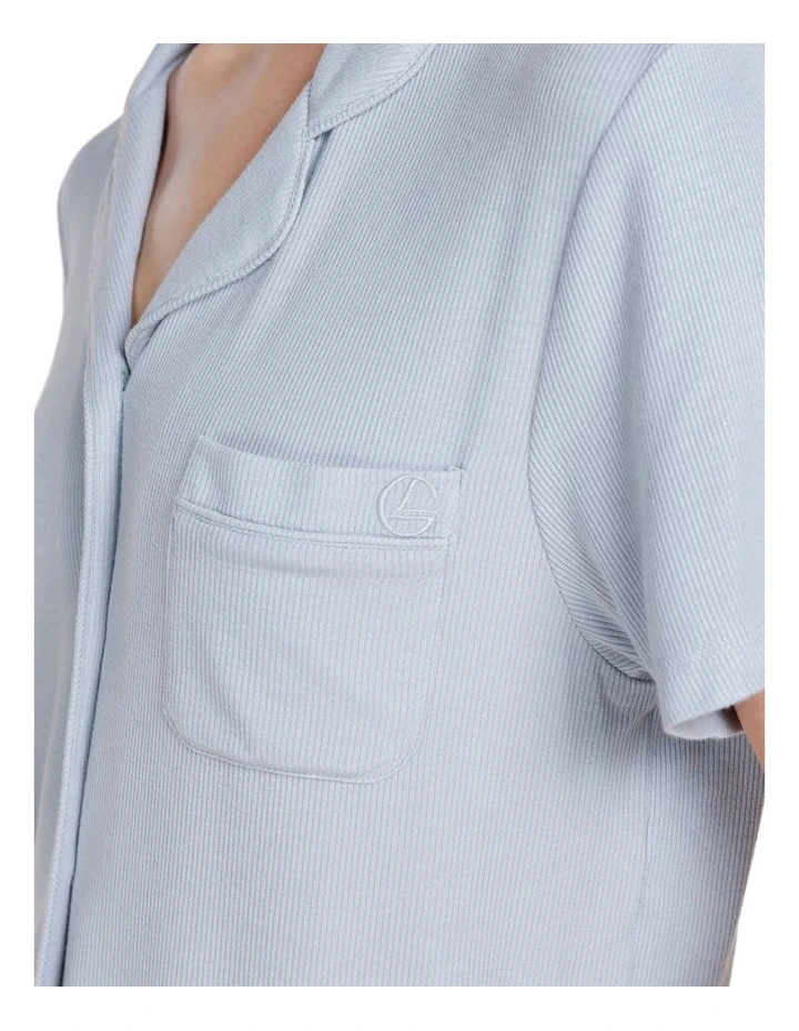 Lyon Ribbed Short Sleeve Button Up Top in Sky Blue image 5