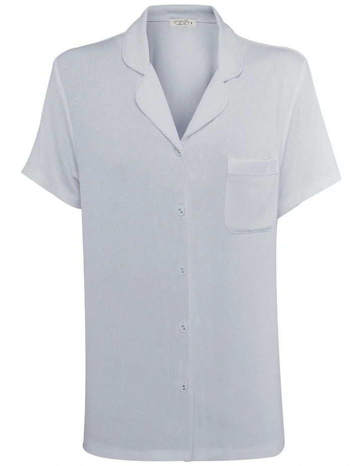Lyon Ribbed Short Sleeve Button Up Top in Sky Blue image 6