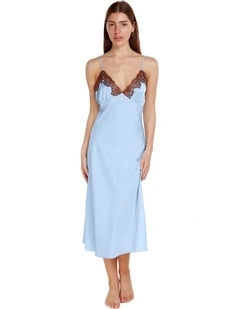Magnolia Silky Satin Long Gown in Blue