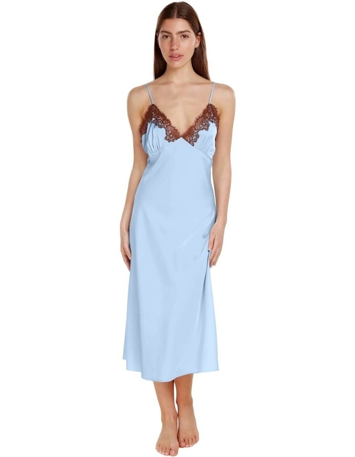Magnolia Silky Satin Long Gown in Blue image 1