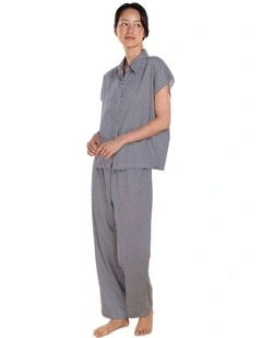 Marlie Diamond Print Cotton Long Pyjama Set in Navy