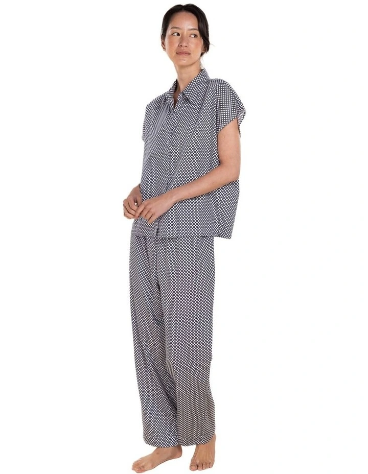 Marlie Diamond Print Cotton Long Pyjama Set in Navy image 1