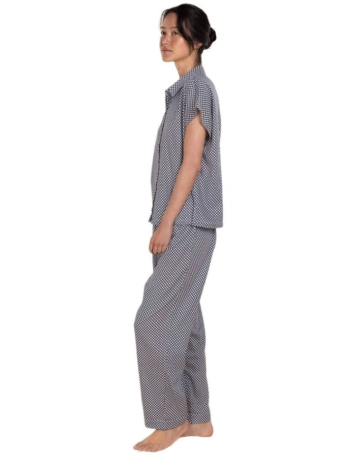 Marlie Diamond Print Cotton Long Pyjama Set in Navy image 3