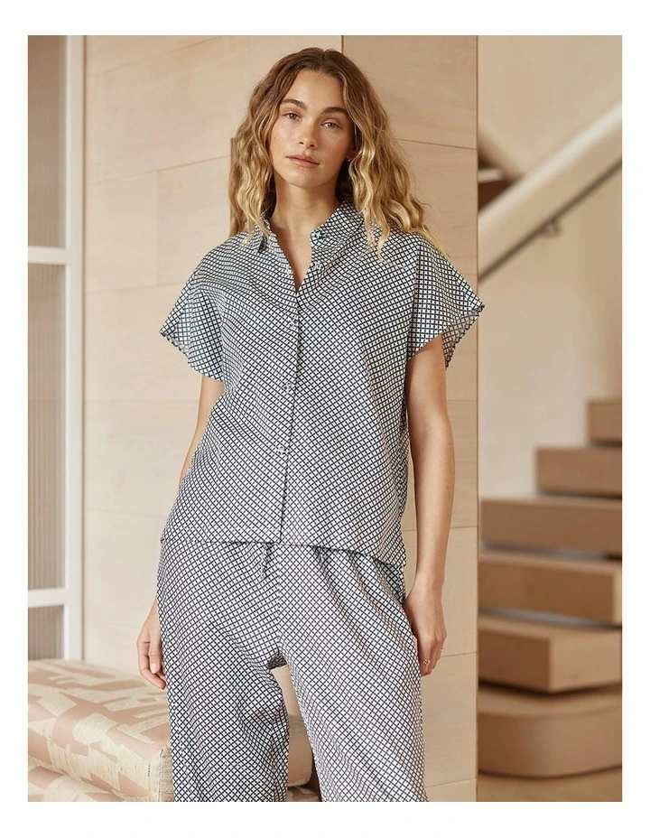 Marlie Diamond Print Cotton Long Pyjama Set in Navy image 5