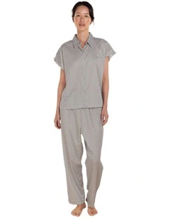 Marlie Diamond Print Cotton Long Pyjama Set in Olive