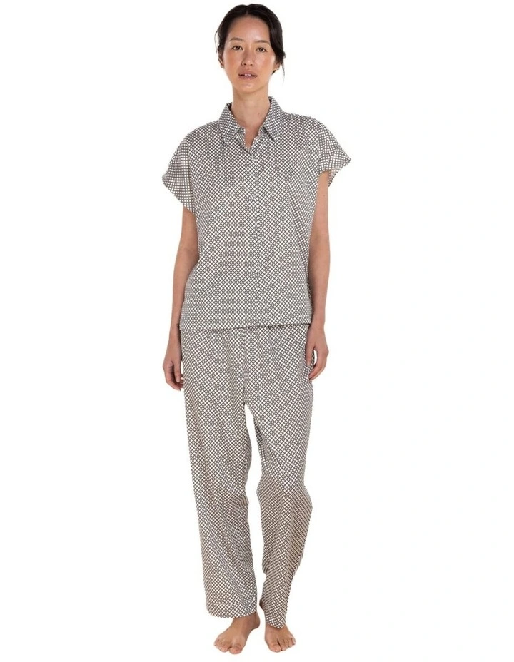 Marlie Diamond Print Cotton Long Pyjama Set in Olive image 1