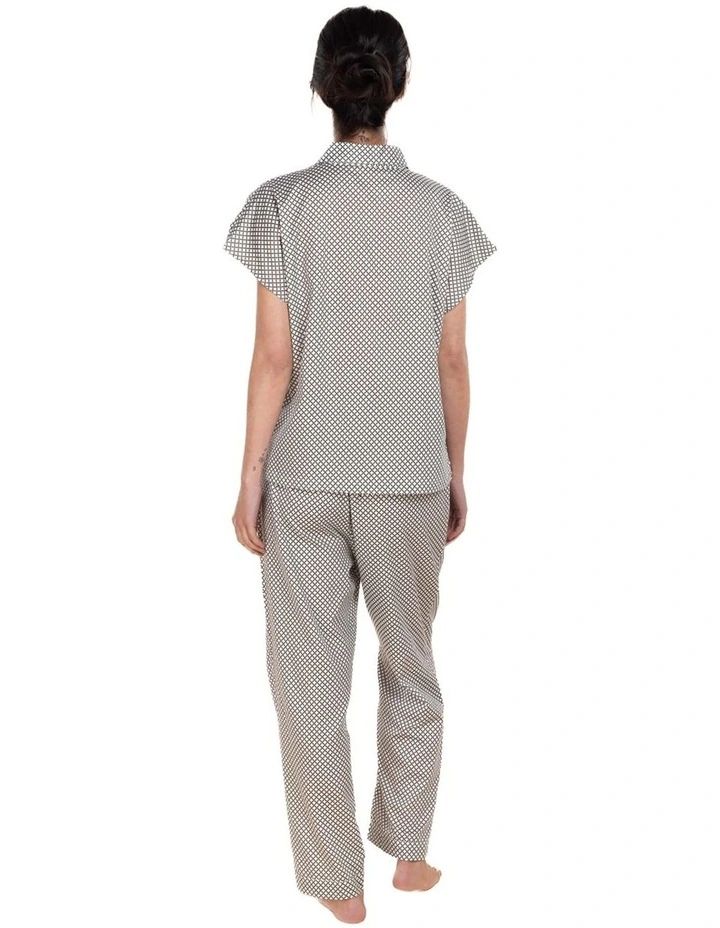 Marlie Diamond Print Cotton Long Pyjama Set in Olive image 2