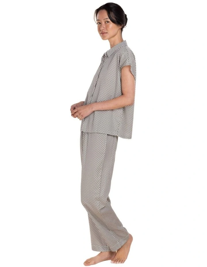 Marlie Diamond Print Cotton Long Pyjama Set in Olive image 3