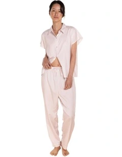 Marlie Diamond Print Cotton Long Pyjama Set in Pink