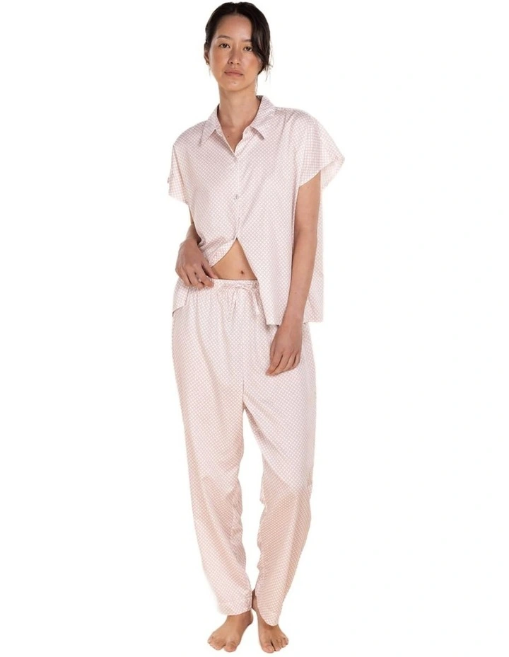 Marlie Diamond Print Cotton Long Pyjama Set in Pink image 1