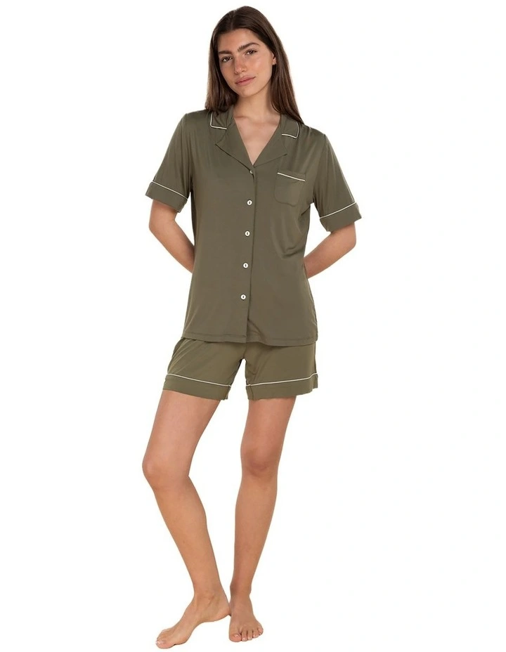 Sadie Bamboo Short Pyjama Set in Olive image 1