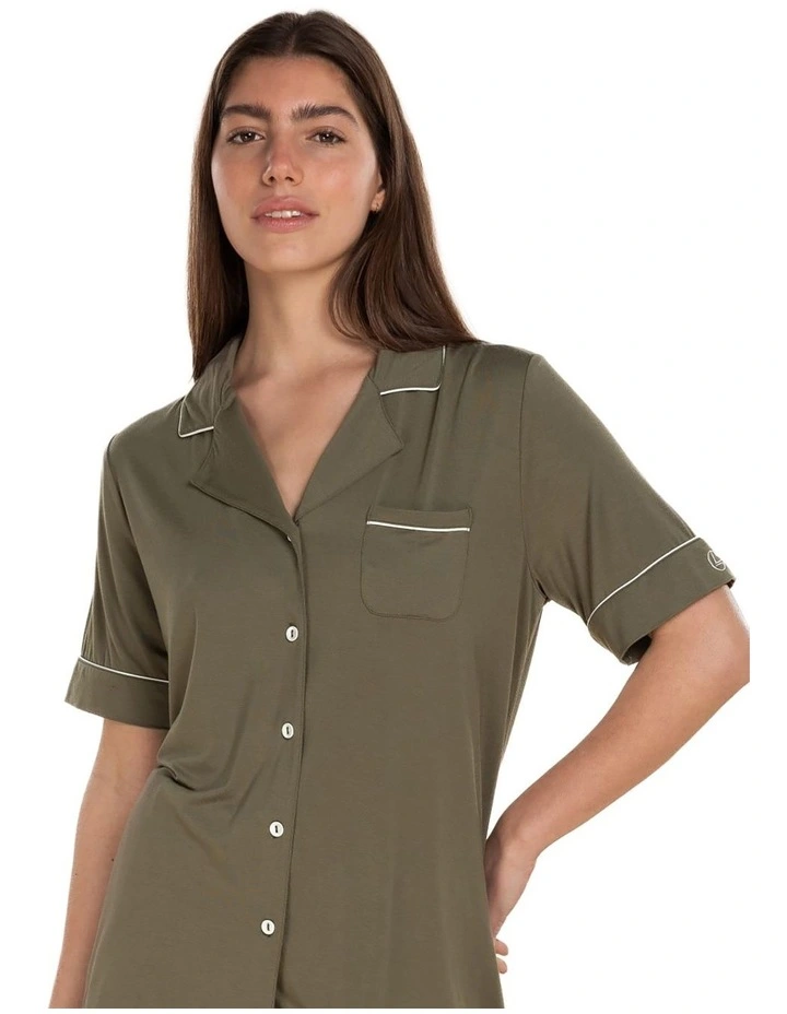 Sadie Bamboo Short Pyjama Set in Olive image 4
