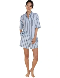 Sasha Striped Boyfriend Short Pyjama Set in Blue