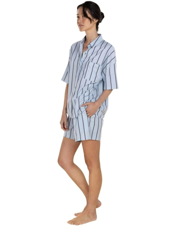 Sasha Striped Boyfriend Short Pyjama Set in Blue image 3
