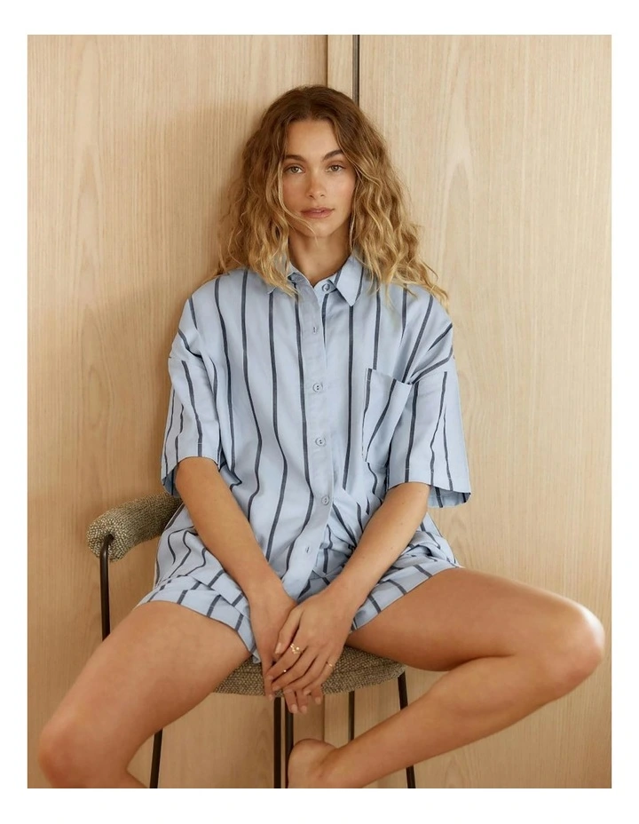 Sasha Striped Boyfriend Short Pyjama Set in Blue image 4
